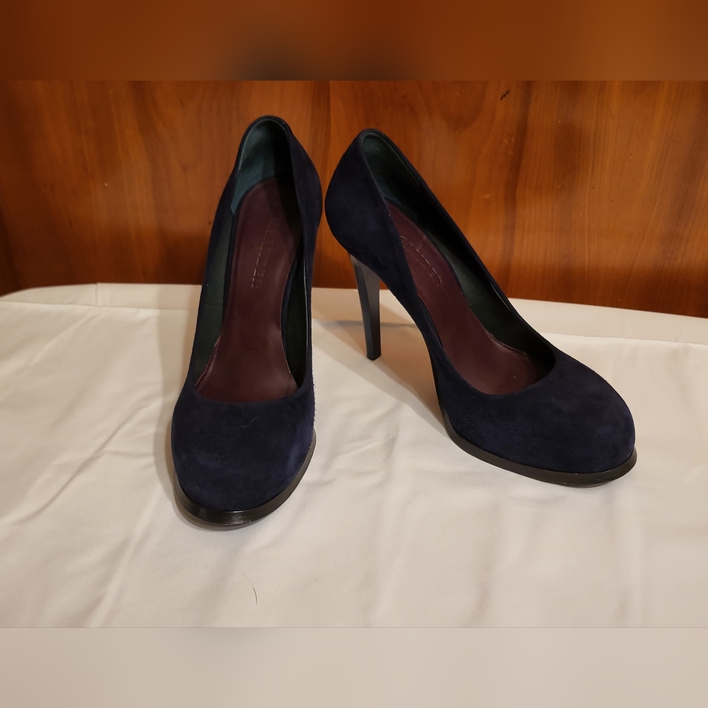 Jil Sander sz 38 navy suede platform pumps